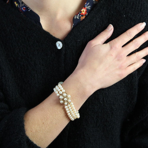 Bracelet Bracelet perles 3 rangs et fermoir fleur 58 Facettes 22-469