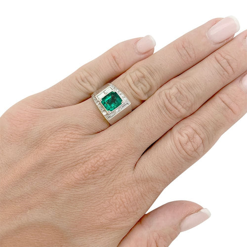 Bague 49 Bague Art Déco en platine, émeraude et diamants. 58 Facettes 31604