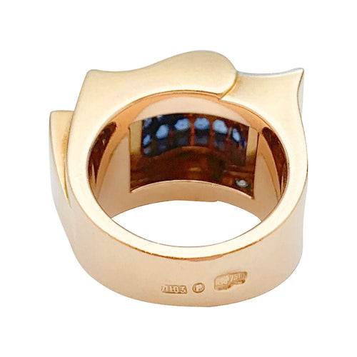 Bague 52 Bague Tank or rose, platine, saphirs, diamants. 58 Facettes 31372