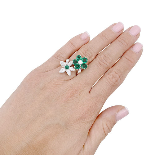 Bague 50 Bague "Toi & Moi" platine, diamants, émeraudes. 58 Facettes 33121