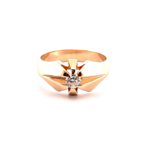 Bague 63 Chevalière homme vintage or jaune et diamant 58 Facettes