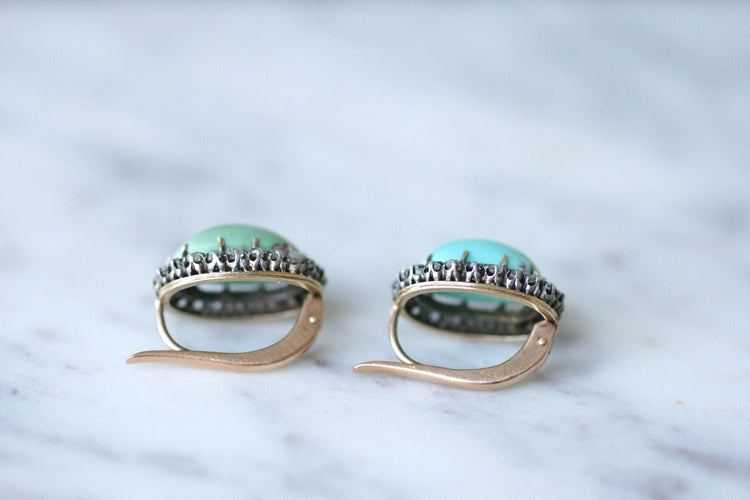 Boucles d'oreilles Boucles d'oreilles turquoises entourage diamants 58 Facettes
