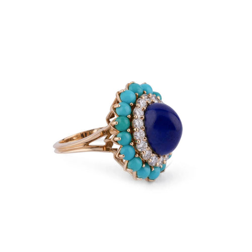 Bague Bague cocktail Boucheron Or jaune, Lapis Lazuli, Turquoises & Diamants 58 Facettes 1