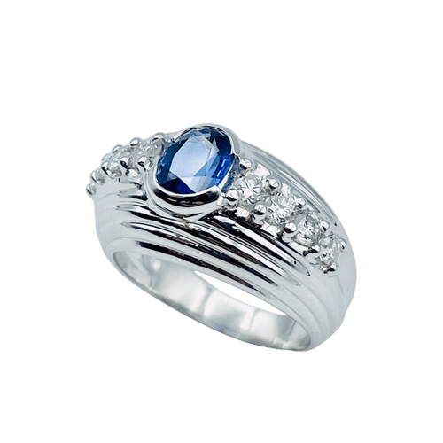 Bague Bague or gris Saphir de Ceylan et Diamants 58 Facettes