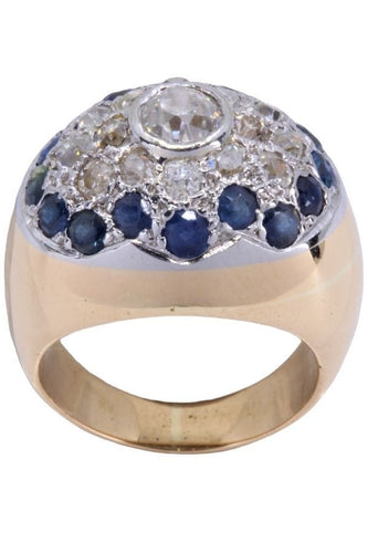 Bague 48 BAGUE DÔME ANCIENNE SAPHIRS ET DIAMANTS 58 Facettes 066301