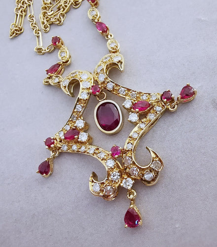 Collier Collier des Années 1980-1990 Rubis Diamants 58 Facettes AA 1514