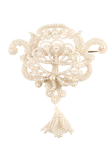 Broche Broche forme noeud en perles fines sur nacre 58 Facettes