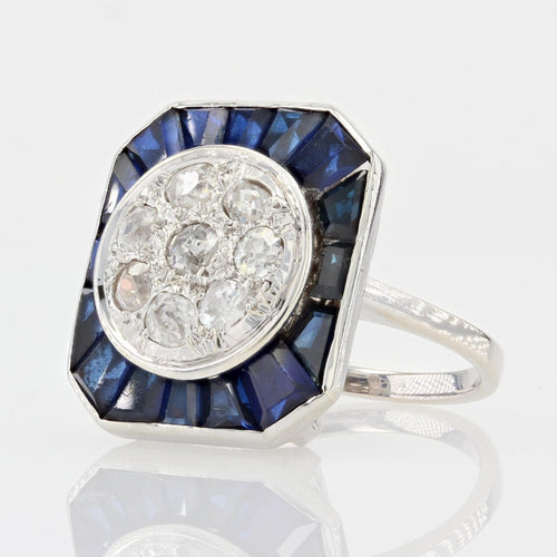 Bague 54 Bague art déco pavage de diamants et saphirs 58 Facettes 22-112