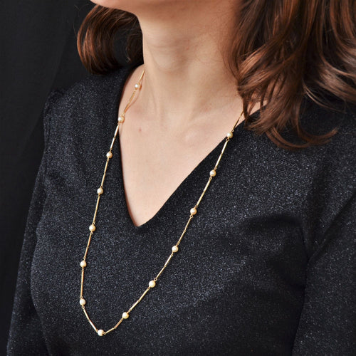 Collier Collier en or maille batonnet et perles de cultures 58 Facettes 22-022
