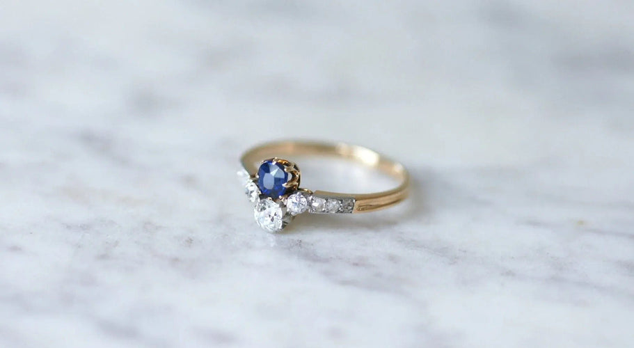 Bague Bague "Toi & Moi" Or jaune Platine Saphir Diamants 58 Facettes
