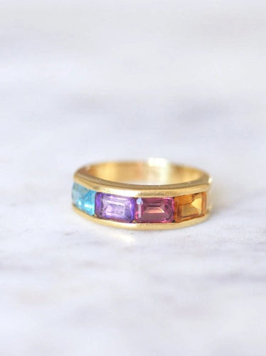 Bague jonc pierres arc en ciel en or 58 Facettes