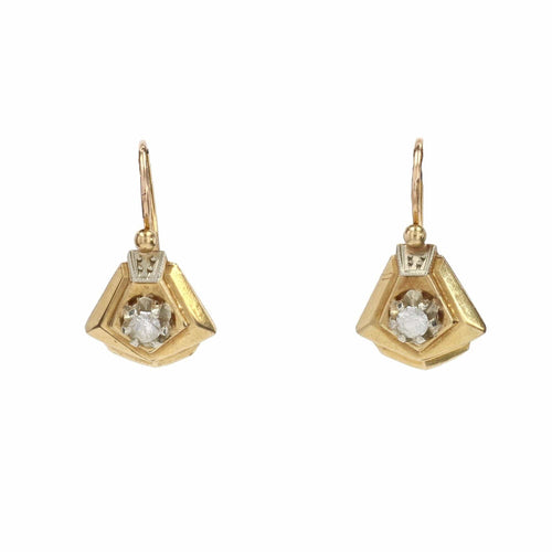 Boucles d'oreilles Dormeuses anciennes géométriques or jaune saphir blanc 58 Facettes 19-456J