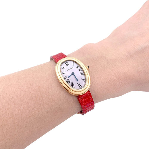 Montre Montre Cartier, "Baignoire", or jaune, cuir. 58 Facettes 32583