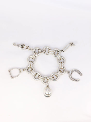 Bracelet Gaétan de Percin (attribué à HERMES) - Bracelet en argent et breloques thème hippique 58 Facettes 896