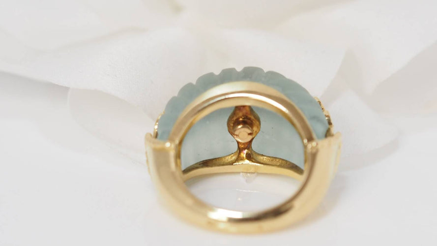 Bague 51 Bague jonc en or jaune  saphirs et diamants sur quartz vert 58 Facettes 30973