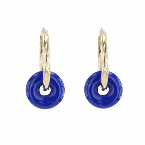 Boucles d'oreilles Boucles d'oreilles créoles or et disques de lapis lazuli 58 Facettes CVBO4