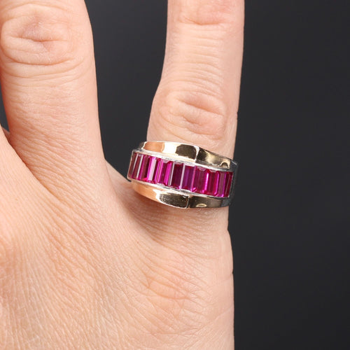 Bague 49 Bague tank en argent et rubis de synthèse calibrés 58 Facettes 19-099B
