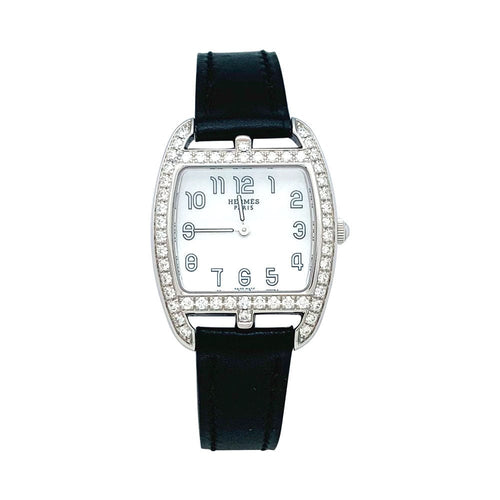 Montre Montre Hermès modèle "Cape Cod Tonneau" en acier et diamants sur cuir. 58 Facettes 29525