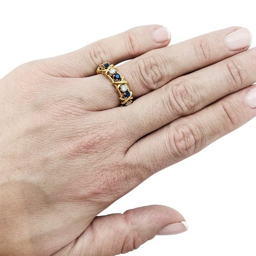 Bague 52 Bague Tiffany&Co. "Sixteen Stones", or jaune, platine, diamants et saphirs. 58 Facettes 30738