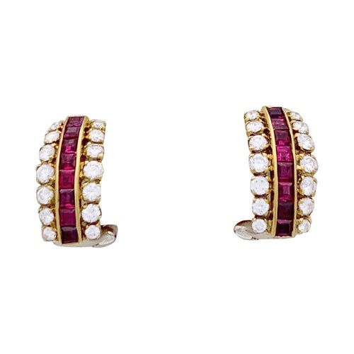Boucles d'oreilles Boucles d'oreilles Fred, or jaune, diamants et rubis. 58 Facettes 33417