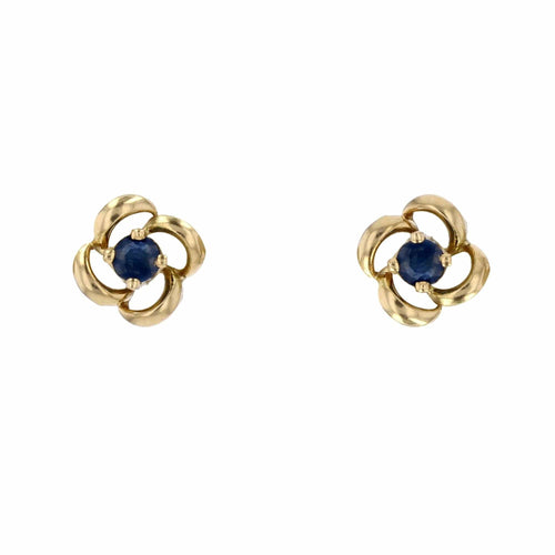 Boucles d'oreilles Puces d'oreilles fleurs saphirs or jaune 58 Facettes 19-020A