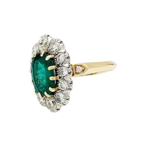 Bague 54 Bague pompadour or jaune et platine, émeraude 2.70 carats, diamants. 58 Facettes 30765