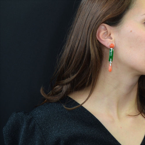 Boucles d'oreilles Pendants d'oreilles corail jades diamants 58 Facettes 22-189