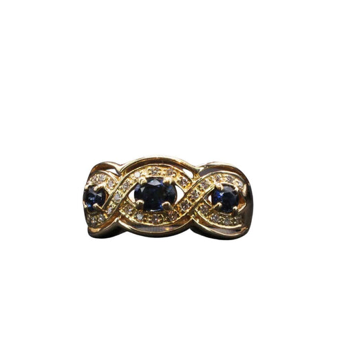 Bague 56 Bague Jarretière Or jaune Saphirs Diamants 58 Facettes