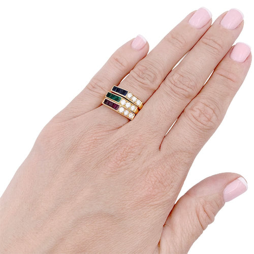 Bague 50 Ensemble de 3 bagues, or jaune, saphirs, rubis, émeraudes, diamants. 58 Facettes 32922