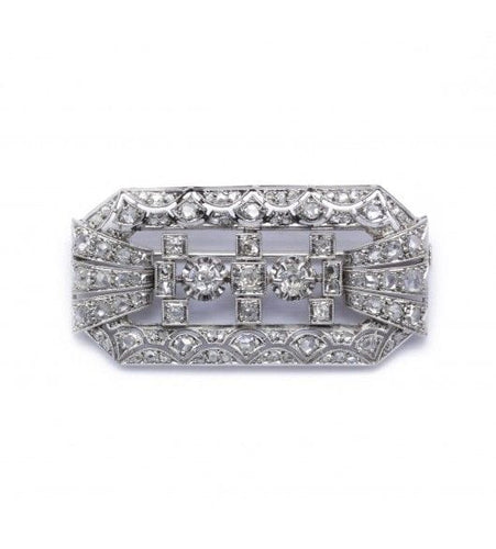 Broche Blanc/Gris / Platine 950‰ Broche Art Déco Platine et Diamants 58 Facettes 230019SP