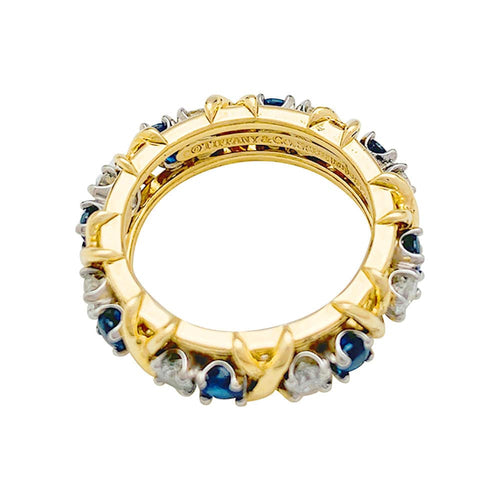 Bague 52 Bague Tiffany&Co. "Sixteen Stones", or jaune, platine, diamants et saphirs. 58 Facettes 30738