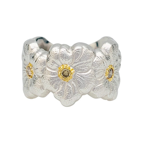 Bague 50 Bague Buccellati, "Blossoms Gardenia", argent, or jaune, diamants bruns. 58 Facettes 31618