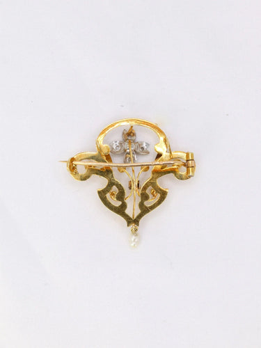 Broche Broche-Pendentif Art-Nouveau Or jaune Perles fines Diamants Grenat 58 Facettes J296