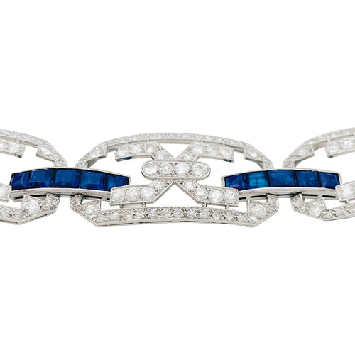 Bracelet Bracelet Art Déco en platine, diamants et saphirs. 58 Facettes 31165