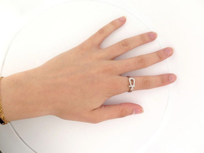 Bague 56 bague FRED force 10 mm 4b0379 taille 56 or blanc 18k & diamants 0.2ct 58 Facettes 253861