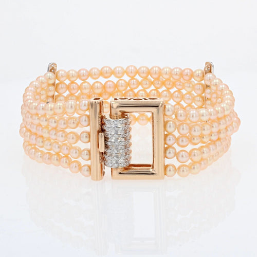 Bracelet Bracelet perles de cultures rosées diamants et or rose 58 Facettes 22-328