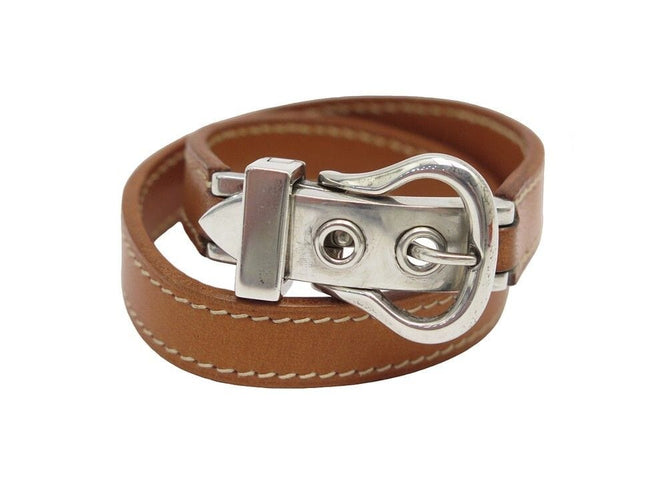 Bracelet bracelet HERMES boucle sellier en argent 925 double tour cuir swift 17-18 58 Facettes 256586