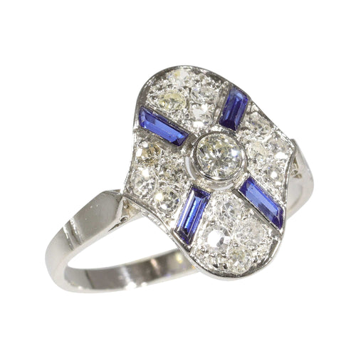 Bague 59 bague de fiançailles diamant et saphir vintage des années 1930 58 Facettes 23271-0610