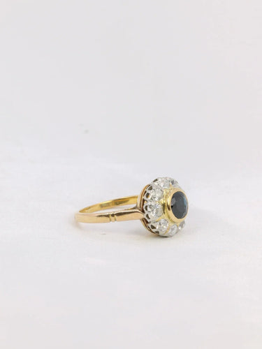 Bague 50 Bague Marguerite Or jaune Platine Diamants Saphir rond 58 Facettes J185