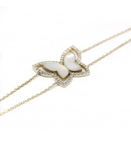 Bracelet Longueur: 17cm ou 19cm / Jaune / Or 750 Bracelet papillon Nacre et Diamants 58 Facettes 200056R