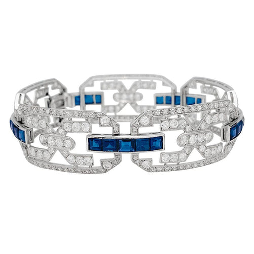 Bracelet Bracelet Art Déco en platine, diamants et saphirs. 58 Facettes 31165