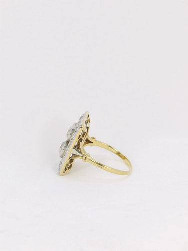Bague Bague plaque Art-Déco Or jaune Platine Diamants 58 Facettes J148