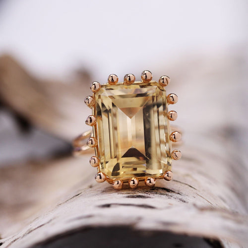 Bague 59 Bague de cocktail citrine en or jaune 58 Facettes 23-227