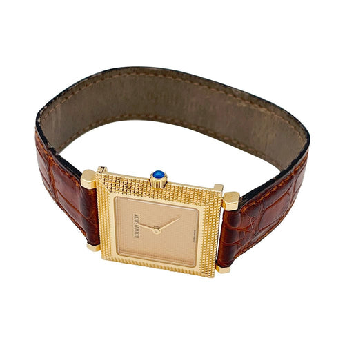 Montre Montre Boucheron, "Pointe de Diamants", or jaune, cuir. 58 Facettes 31358