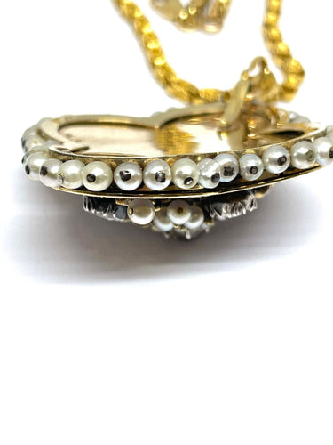 Collier Parure Napoléon lll or jaune, diamants, perles fines et décor émail bleu 58 Facettes