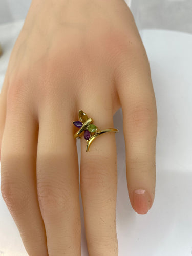 Bague 51 Bague papillon en or jaune & pierres fines 58 Facettes