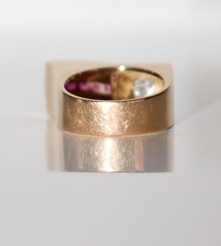 Bague 50 / diamant Bague Tank Diamant Et Pierres Rouges 58 Facettes 505