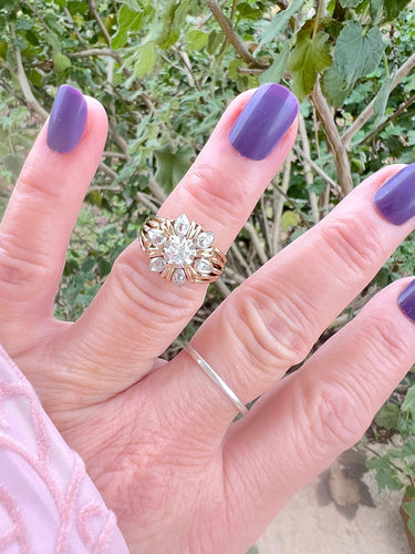 Bague 51 Bague Fleur Diamants Or Rose Platine 58 Facettes AA 1627