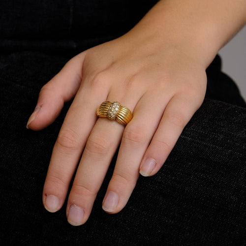 Bague 57 Bague Godron Or Jaune Pavage Diamants 58 Facettes