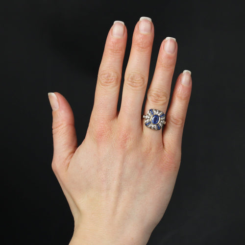 Bague 59 Bague saphirs diamants coussin 58 Facettes 23-364